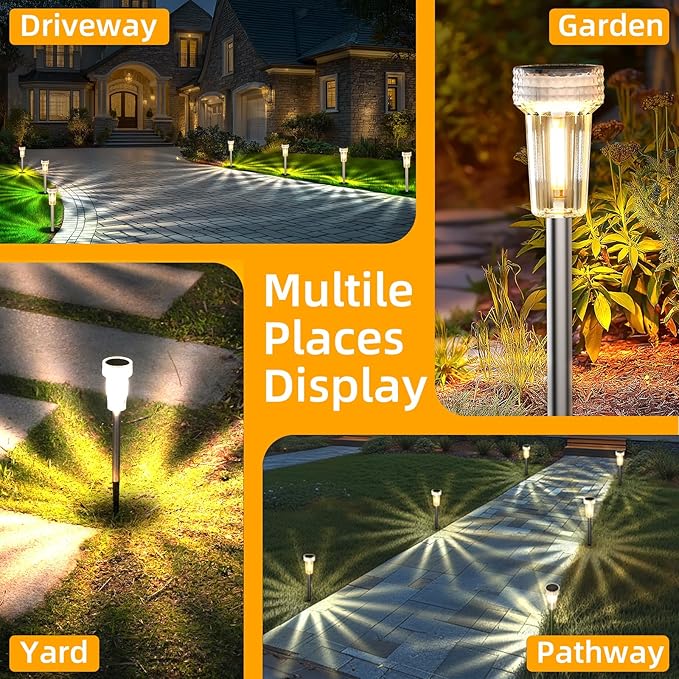 8-Pack Warm White Solar Path Lights, Outdoor Garden LED
