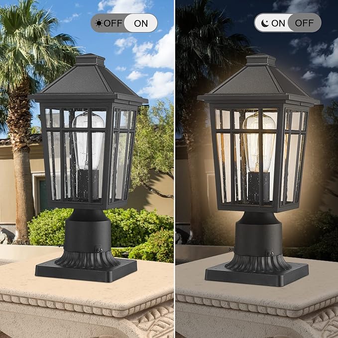 2-Pack Black Solar Patio Post Lights, Outdoor LED Caps