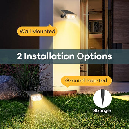 Linkind Solar Lights Outdoor Waterproof IP65, StarRay Dusk-to-Dawn Outdoor Solar Lights, 3 Lighting Modes Solar Spot Lights Outdoor for Garden, Yard, Landscape (Warm White, 2 Pack)