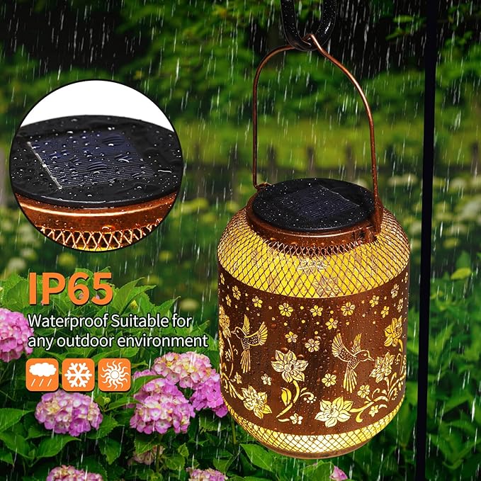 Hummingbird Solar Lanterns Outdoor Waterproof Garden Decor Birthday Gifts for Mom Women Grandma Metal Hanging Solar Lights Outdoor Decoration for Patio,Yard,Porch,Backyard