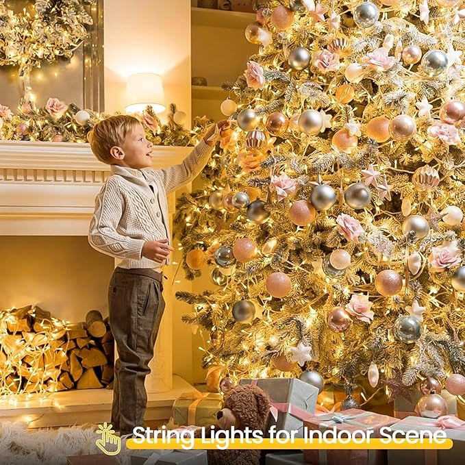 4 Pack Christmas String Lights Battery Operated with Timer, 66FT 200 LED Waterproof Twinkle Lights, 8 Modes Fairy Light for Indoor and Outdoor Bedroom Garland Tree Christmas Decorations (Warm White)