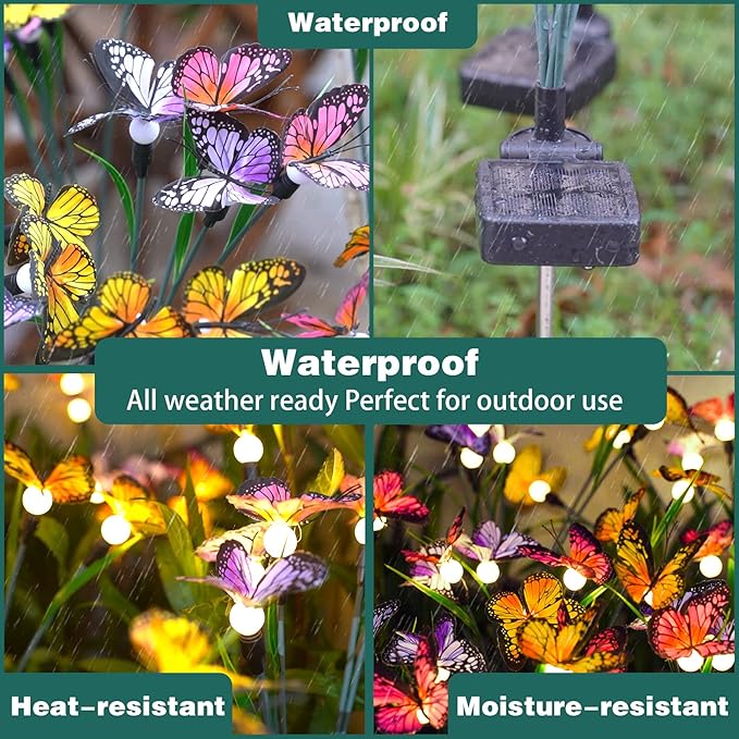 TONULAX Solar Garden Lights - Swaying Butterfly Light, Swaying in The Wind, Solar Outdoor Lights, Yard Patio Pathway Decoration, High Flexibility Iron Wire & Realistic Butterflies(8 Pack)