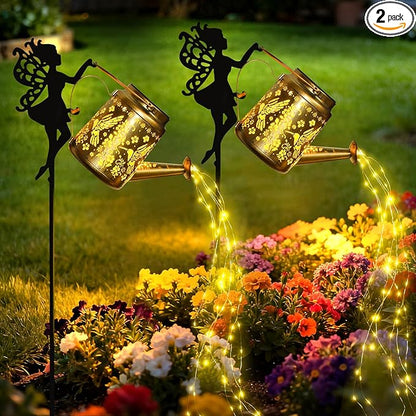 X-PREK Solar Lights Outdoor Waterproof, Fairy Solar Garden Lights Outdoor Decoration, Hummingbird Solar Watering Can Light Gardening Gifts for Mom Grandma 2 Packs