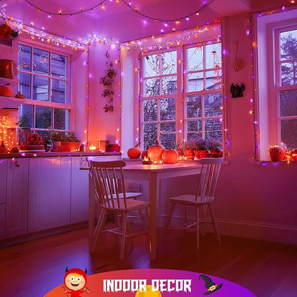 JMEXSUSS Orange and Purple Halloween Lights Battery Operated, Each 33 FT Indoor Halloween Lights Outdoor Waterproof, 2 Pack 100 LED Christmas Light for Christmas Tree Decor