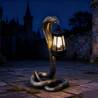 Solar Garden Outdoor Statues Snake with Solar Lights Outdoor Chrismtas Decorations - Lawn Decor Snake Statue for Patio, Balcony, Yard Ornament - Unique Housewarming Gifts（11.22" Brass Color