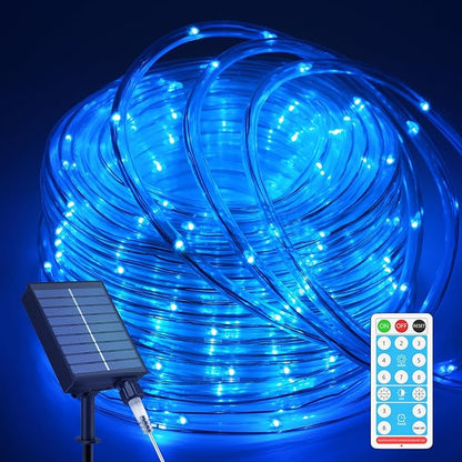 ICRGB Solar Pool Lights for Above Ground, 66FT 200LED 1800mAh Solar Rope Lights Outdoor, IP67 Waterproof Blue String Light with Remote, 8 Modes & Timing, Pool Garden Patio Fence Walkway Christmas