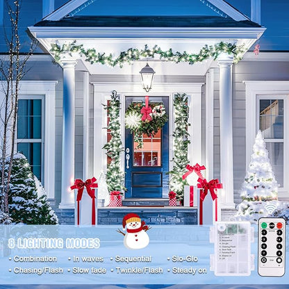 JMEXSUSS 2 Pack White Battery Operated Christmas String Lights, Each 33ft 100 LED Wedding Lights Outdoor Indoor, with 8 Modes Remote Waterproof