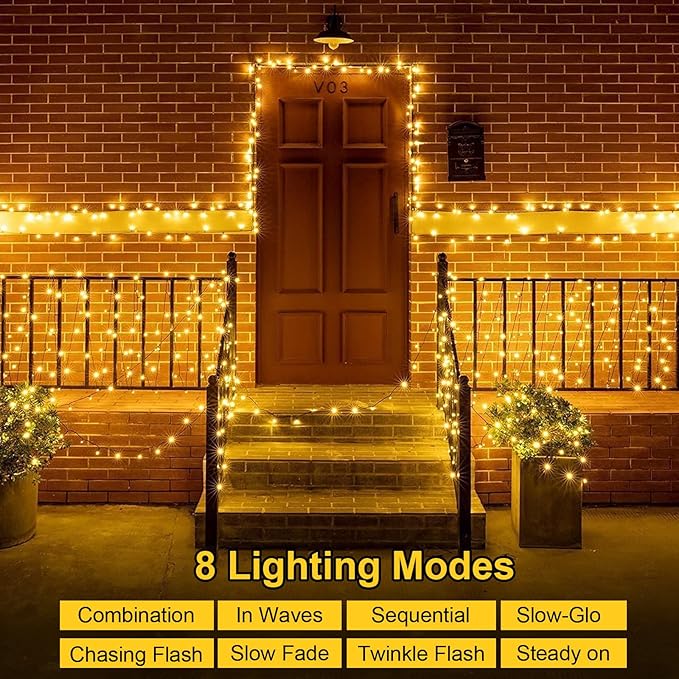 QITONG 2 Pack Warm White Battery Operated String Lights, Each 33ft 100 LED Christmas Lights Outdoor with Remote, Green Wire Twinkle Lights Indoor