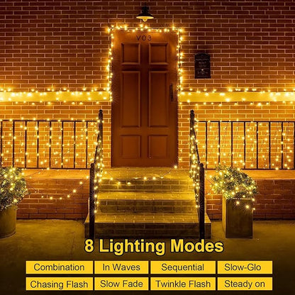 QITONG 2 Pack Warm White Battery Operated String Lights, Each 33ft 100 LED Christmas Lights Outdoor with Remote, Green Wire Twinkle Lights Indoor