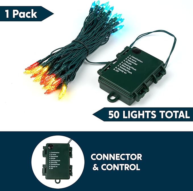 Multicolor Christmas Lights, 16.3ft LED Timer