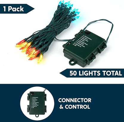 Joiedomi LED Christmas String Lights,50 Count 16.3FT Battery Operated Christmas Tree Fairy Lights with 8 Modes,Multifunction Green Wire for Xmas Decor Party Holiday House,Multicolor