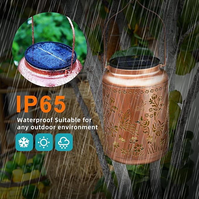 Butterfly Solar Lanterns Outdoor Waterproof, 14.6'' Large Lamps, Upgraded 2000mAH Battery, Metal Christmas Gift, Birthday Gifts for Women Mom Grandma, Garden Yard Patio Lawn Pathway Decor