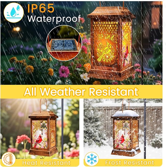 Charming Cardinal Solar Lanterns for Backyard, Waterproof LED