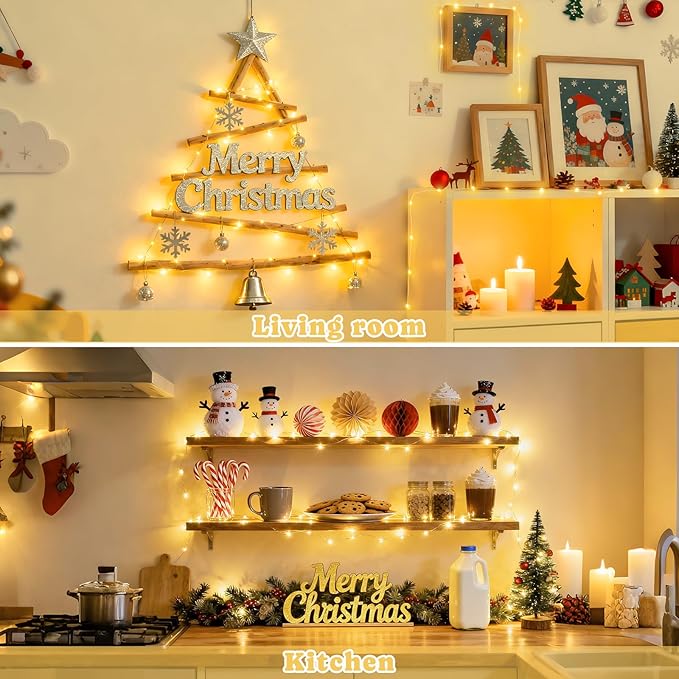 2-Pack 66ft Christmas LED String Lights, Waterproof Timer Lights