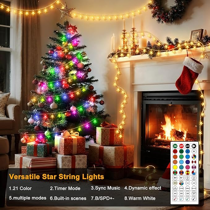 33ft Christmas LED String Lights, Waterproof Timer Lights