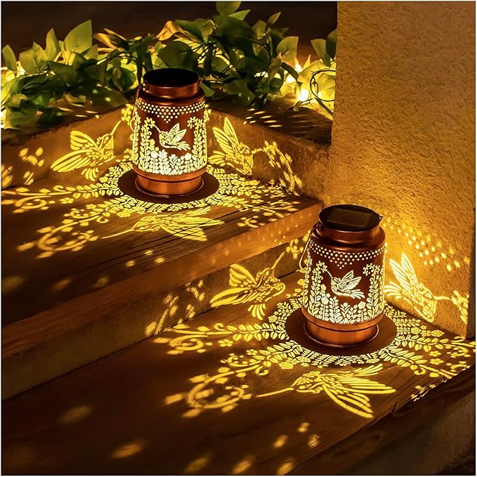 Hummingbird Solar Lanterns Outdoor Waterproof Hanging Solar Lights Hummingbird Gifts for Women Men Metal Decorative LED Lanterns for Garden Decor,Yard,Patio,Lawn,Pathway
