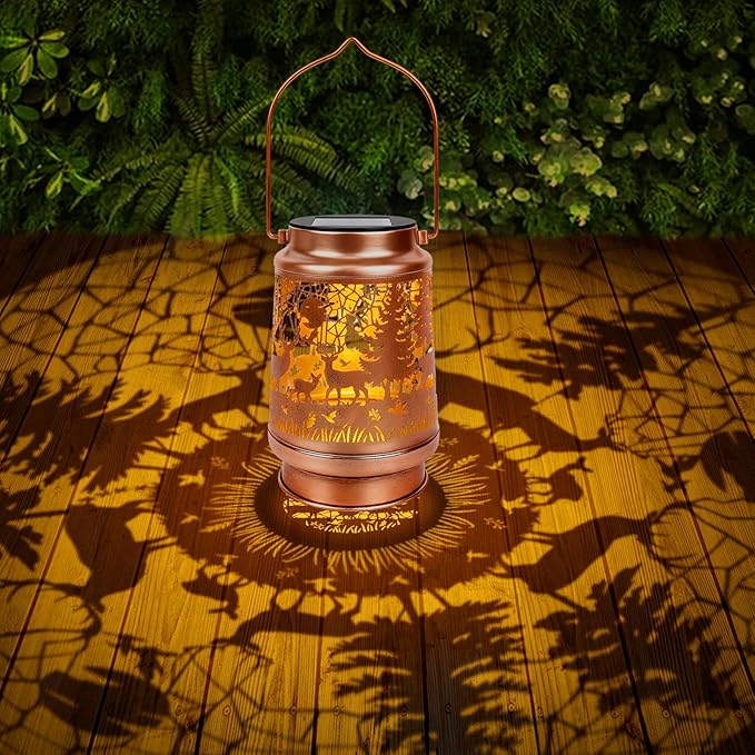 Deer Solar Lanterns Outdoor Waterproof - Wxiben Deer Decor Birthday Christmas Gifts for Women Men, Metal LED Decorative Hanging Solar Lights Lamp for Outside Garden Yard Patio Lawn Pathway Landscape