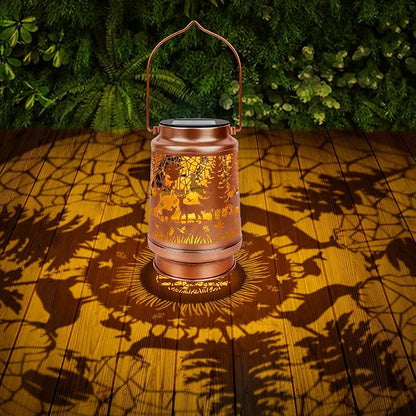 Deer Solar Lanterns Outdoor Waterproof - Wxiben Deer Decor Birthday Christmas Gifts for Women Men, Metal LED Decorative Hanging Solar Lights Lamp for Outside Garden Yard Patio Lawn Pathway Landscape