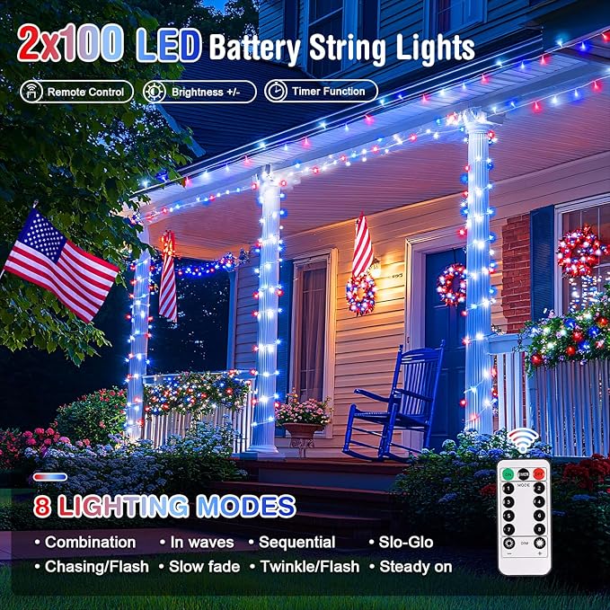 2-Pack 100 LED Christmas Twinkle Lights, 33ft Waterproof for Patio