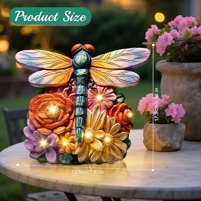 Linkax Birthday Easter Gifts for Adults Women Mom Grandma, Solar Dragonfly Lights Garden Decor, Outdoor Solar Dragonfly Figurine for Outside Patio Yard Front Porch Home, Gardening Housewarming Gifts