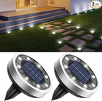 2-Pack Solar Ground Disk Lights, Cool White Waterproof LED