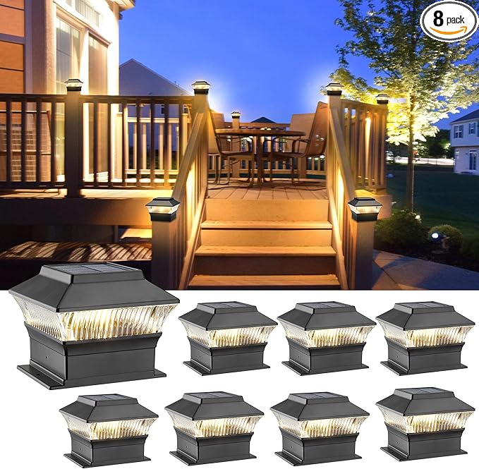 8-Pack Upgraded Solar Post Cap Lights for Yard, LED