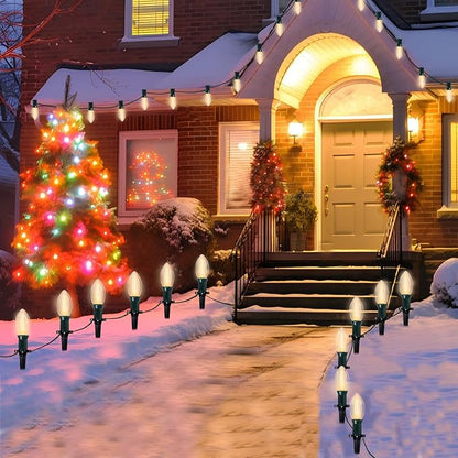 C9 Led Christmas Pathway Lights Outdoor, 38Ft 25 LED C9 Warm White Pathway Marker Stakes, Connectable Christmas Walkway Lights UL Listed for Yard Lawn Sidewalk Driveway Decorations