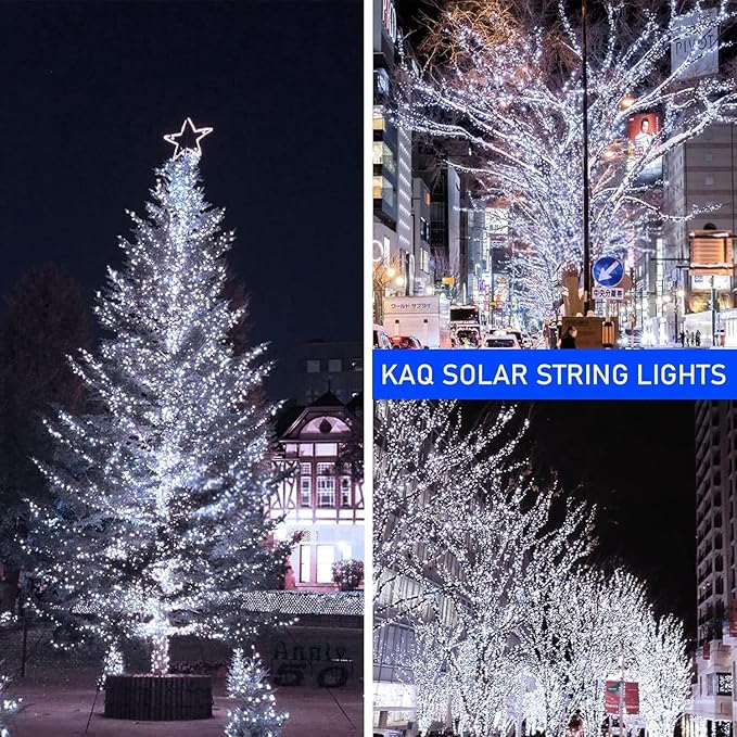 Upgrade 2Pack 200LED Solar String Lights for Outside, 66FT Solar Christmas String Lights Outdoor with 8 Modes, IP65 Waterproof Outdoor Twinkle Light, Garden Xmas Tree Christmas Decoration, Cool White