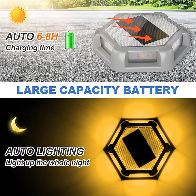 Solar Dock Lights Driveway Deck Lights - 8 Packs Waterproof Outdoor LED Aluminum Dock Lighting Warning Step Light for Driveway Sidewalk Garden Pathway Yard (Warm White,Gray Shell)