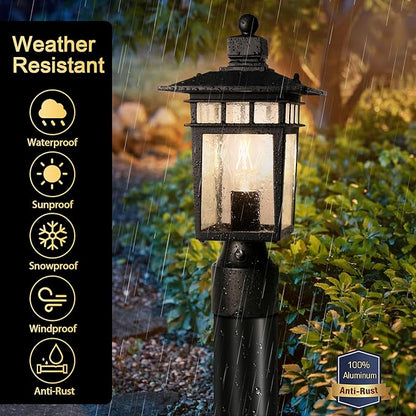 Dusk to Dawn Outdoor Post Lights,Black Waterproof Lamp Post Light Fixture, Aluminum Lamp Posts Outdoor Lighting Pole Lantern for Outside Yard Patio Pathway Garden Deck, Hard Wired,1-Pack