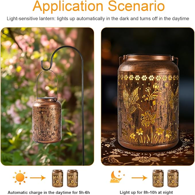 Hummingbird Lantern Solar Outdoor, Chrismas Gifts, Solar Light Outdoor Waterproof LED Decorative Garden for Lawn, Landscape, Patio, Porch Hanging Lantern for Women, Ladies, Mom, Grandma