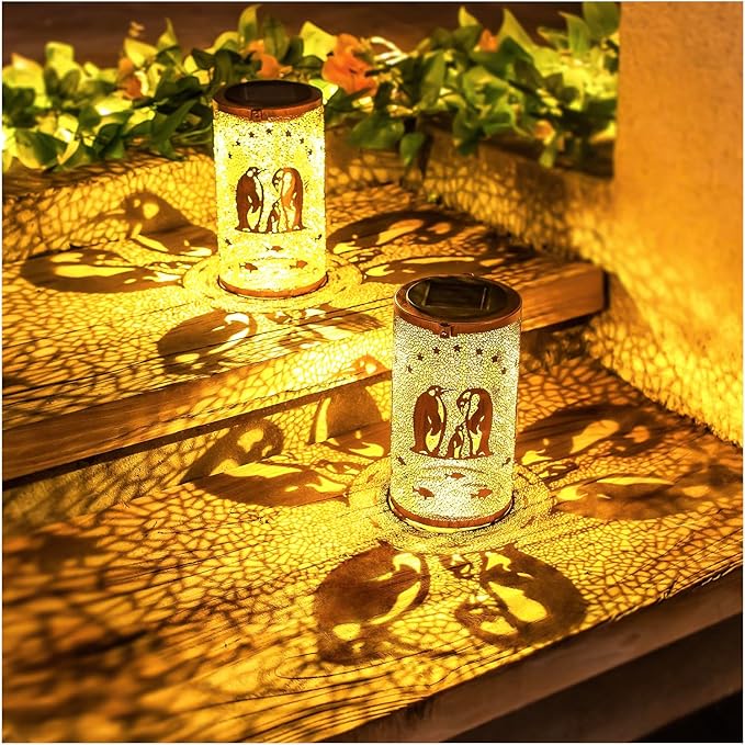 Penguin Solar Lanterns Outdoor Waterproof Hanging Solar Lights Penguin Gifts for Women Men Metal Decorative LED Lanterns for Garden Decor,Yard,Patio,Lawn,Tabletop,Pathway