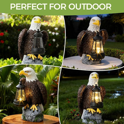 250 Anniversary USA Bald Eagle Garden Statue,Solar Garden Outdoor Statues Bald Eagle with Light, Lawn Decor Statue for Patio, Balcony, Yard Ornament,Home Decor Gift for Men Father