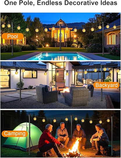 4 Pack String Light Poles for Outside, Thickened Metal Christmas Lights Hanger Pole Outdoor with Fork, Lighting Hanging Post Accessories for Patio Decor Garden Backyard Yard Outside Decorations