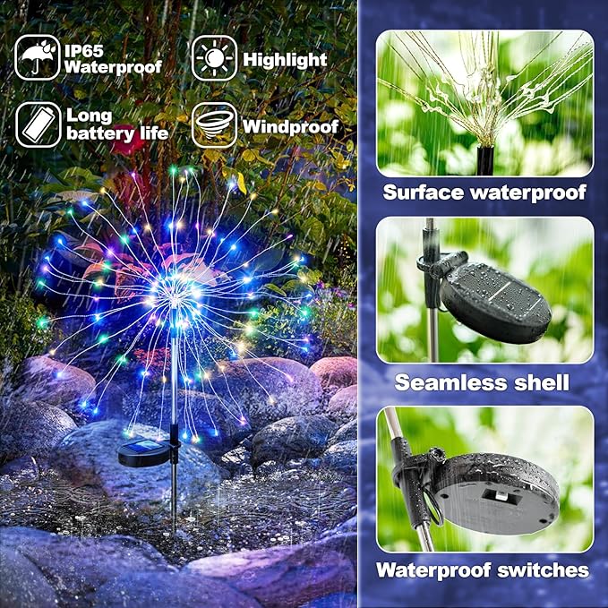 Anordsem Solar Lights Outdoor Waterproof: Garden Light Solar Powered for Yard Outside - Fireworks Lamp Colorful Lighting Path Decor 6 Pack - LED Sparkler DIY Decorating Gifts for Women Mom Wife