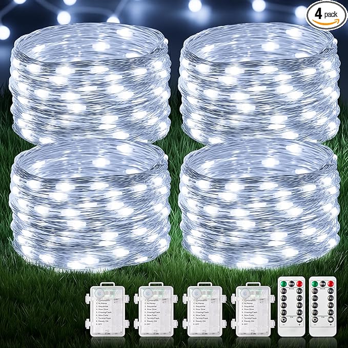 Christmas Fairy Lights 4-Pack, Battery Twinkle Lights