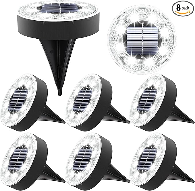 8-Pack White Solar Path Lights, Outdoor Yard LED