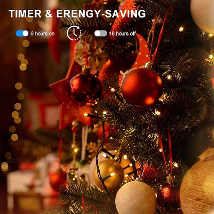 4 Pack- Battery Operated Outdoor Tree String Lights with 50 Warm White LEDs on 16.5ft/5m of Dark Green Cable,Outdoor Battery Xmas Wreath Lights with Timer for Christmas Yard Holiday Decoration
