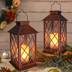 2-Pack Courtyard Solar Outdoor Lanterns, Metal Waterproof LED