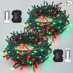 2-Pack 100 LED Christmas Twinkle Lights, 33ft Waterproof for Porch