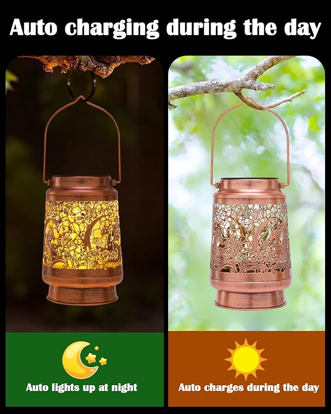 Dragon Decor Solar Lanterns - Waterproof Hanging Lights for Outdoor Garden Patio Lawn Pathway Metal Yard Lighting Decorations Housewarming Birthday Gift for Women Men Friend Dragons Lover