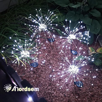 Anordsem Solar Garden Lights Outdoor: Bendable Copper Wire with 120 LED Firework Beads - Waterproof 2 White Lighting Modes for Yard Patio Path - Gardening Gifts for Homeowner Gardener