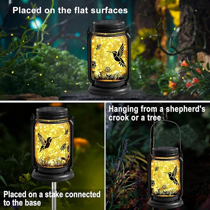 YJFWAL Hummingbird Solar Lanterns Outdoor Waterproof - Birthday, Mothers Day Gifts for Women Mom Grandma, Mason Jar Garden Lights for Patio, Yard, Porch, Balcony, Garden Decor