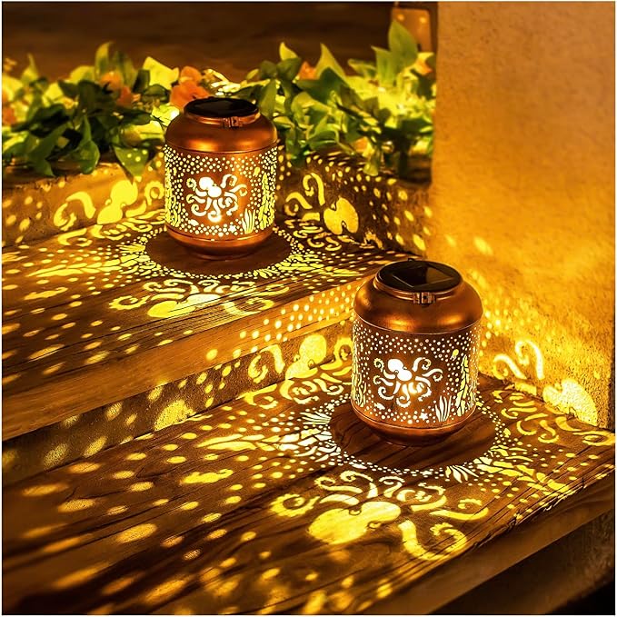 Garden Solar Lantern Set, Rustic Backyard Lighting