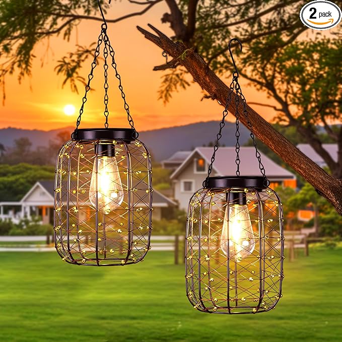 2-Pack Garden Solar Lanterns, Waterproof LED Patio Lights