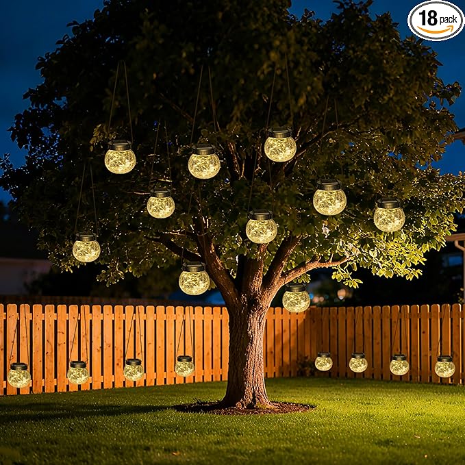 18-Pack Metal Globe Solar Lanterns for Yard, Waterproof LED