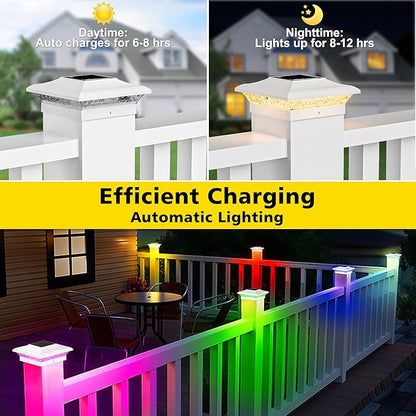 T-SUN Solar Post Cap Lights with Auto-Change Colors- for Vinyl/Wooden Posts Weatherproof Outdoor Solar Fence Post Lights for Deck, Porch, Garden & Stairs(12-Pack,RGB)