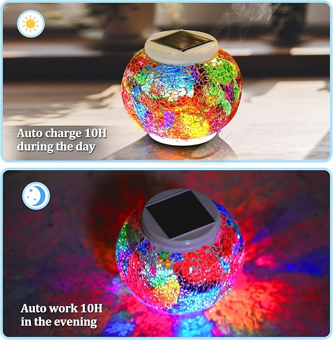 Color Changing Solar Powered Glass Ball Garden Lights，echargeable Solar Table Lights Outdoor Waterproof Solar Night Lights for Garden, Patio, Party，Outdoor/Indoor Decorations, Ideal Gift
