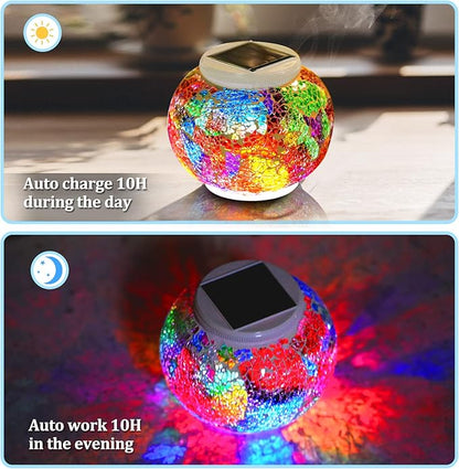 Color Changing Solar Powered Glass Ball Garden Lights，echargeable Solar Table Lights Outdoor Waterproof Solar Night Lights for Garden, Patio, Party，Outdoor/Indoor Decorations, Ideal Gift
