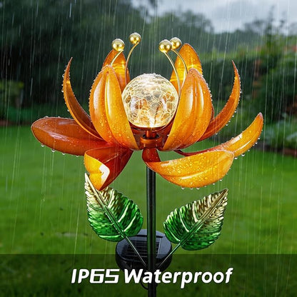 Outdoor Solar Lights Garden Decor,Wind Spinner Yard Decorations for Outside, Lotus Garden Windmill with LED Cracked Crystal Waterproof Flower Sculpture for Patio Lawn Gardening Gifts